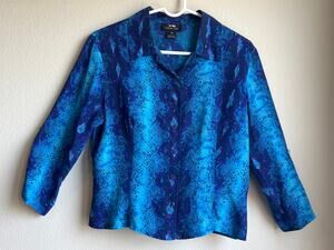 Votre Nom Jeans 100 Silk Blue Purple Python Snakeskin Button Up Top Size Medium